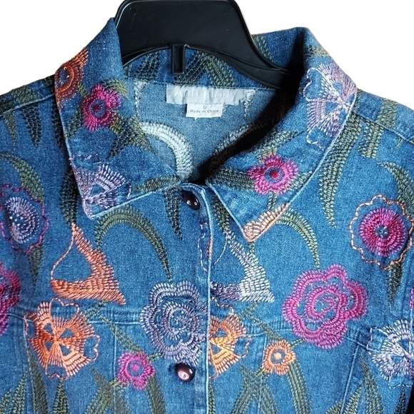 Ann Trinity embroidered denim Jean jacket small 55% linen - Picture 3 of 13